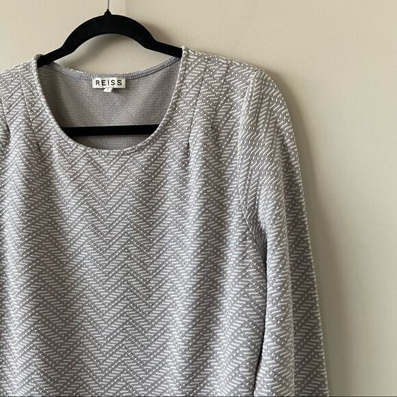 Reiss-textured Jacquard Grey & White Long Sleeve Top - Picture 3 of 8